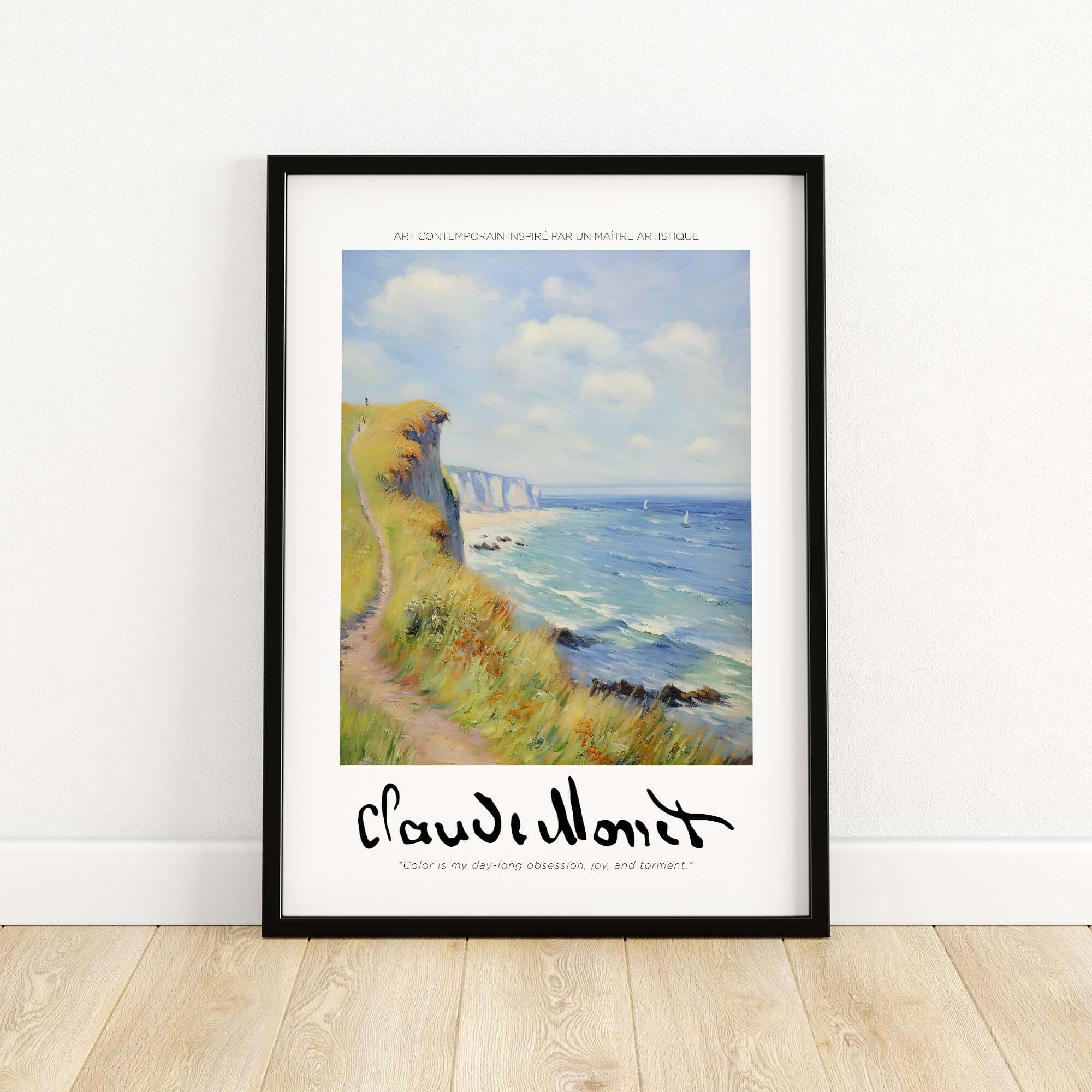 Claude Monet Art Print - Coastal Cliff Path Seascape Wall Art featuring a scenic coastal landscape with cliffs and sea.