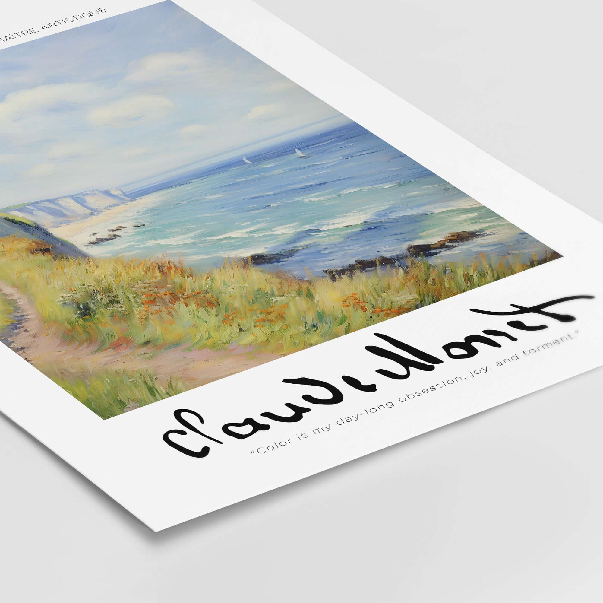 Claude Monet Art Print - Coastal Cliff Path Seascape Wall Art featuring a colorful coastal landscape and signature.