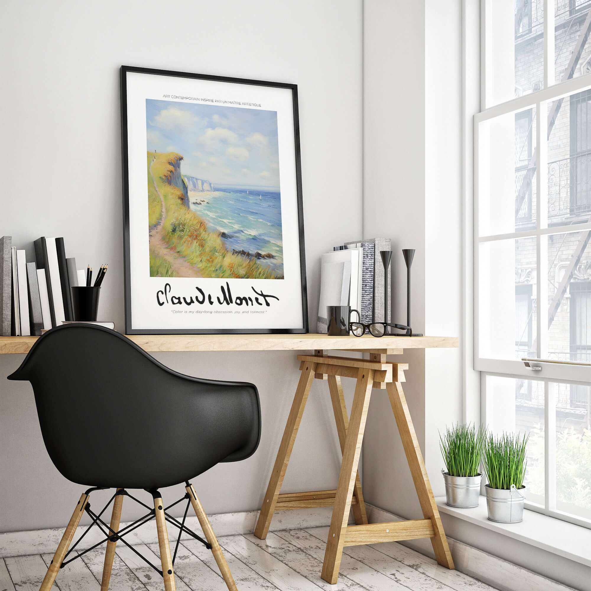 Claude Monet Art Print - Coastal Cliff Path Seascape Wall Art displayed in a stylish interior setting.