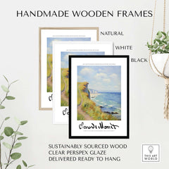 Claude Monet Art Print - Coastal Cliff Path Seascape Wall Art displayed in handmade wooden frames.