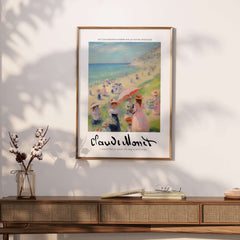 Claude Monet Art Print - Elegant Seaside Beach Wall Art featuring women and children with parasols by the sea