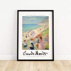 Claude Monet Art Print - Elegant Seaside Beach Wall Art featuring women and children on a sandy beach.