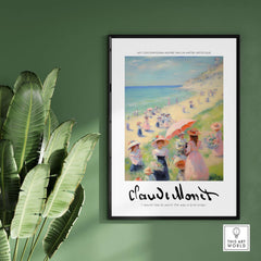 Claude Monet Art Print - Elegant Seaside Beach Wall Art featuring beachgoers under parasols.