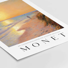 Claude Monet Art Print - Golden Hour Beach Stroll Wall Art featuring a serene beach scene at sunset.