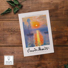 Claude Monet Art Print - Impressionist Sunrise Harbor Wall Art featuring a vibrant sunrise over a harbor with silhouetted boats.