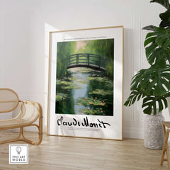 Claude Monet Art Print - Japanese Bridge Monet Water Lilies Print - Garden Pond Wall Art displayed in a modern interior setting.