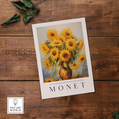 Claude Monet Art Print - Radiant Sunflowers in Vase Wall Art featuring vibrant sunflowers in a vase.