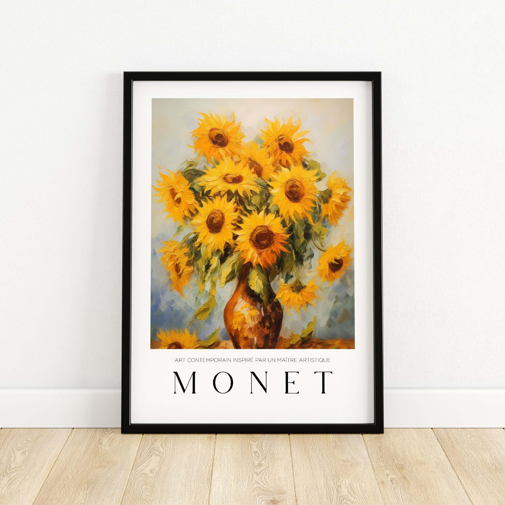Claude Monet Art Print - Radiant Sunflowers in Vase Wall Art showcasing vibrant sunflowers in a vase.