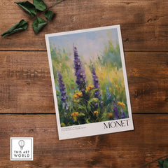 Claude Monet Art Print - Wildflower Meadow Purple Floral Print featuring vibrant purple wildflowers and yellow blooms.