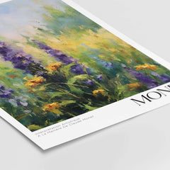 Claude Monet Art Print - Wildflower Meadow Purple Floral Print featuring vibrant purple wildflowers and cheerful yellow blooms.