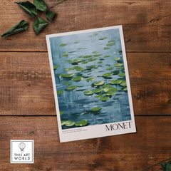 Claude Monet Print - Calm Lily Pads on Blue Water Wall Art showcasing lily pads on blue water.