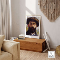 Claude Monet Self Portrait Wall Art - Impressionist Poster Print displayed in a stylish interior setup.