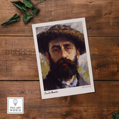 Claude Monet Self Portrait Wall Art - Impressionist Poster Print featuring expressive brushstrokes and distinct facial features.