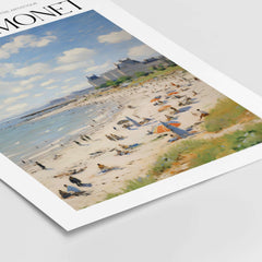 Claude Monet Sunny Beach Day Wall Art - Coastal Resort Scene Print featuring a vibrant beach with people and umbrellas.