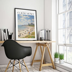 Claude Monet Sunny Beach Day Wall Art - Coastal Resort Scene Print displayed in a stylish home interior.