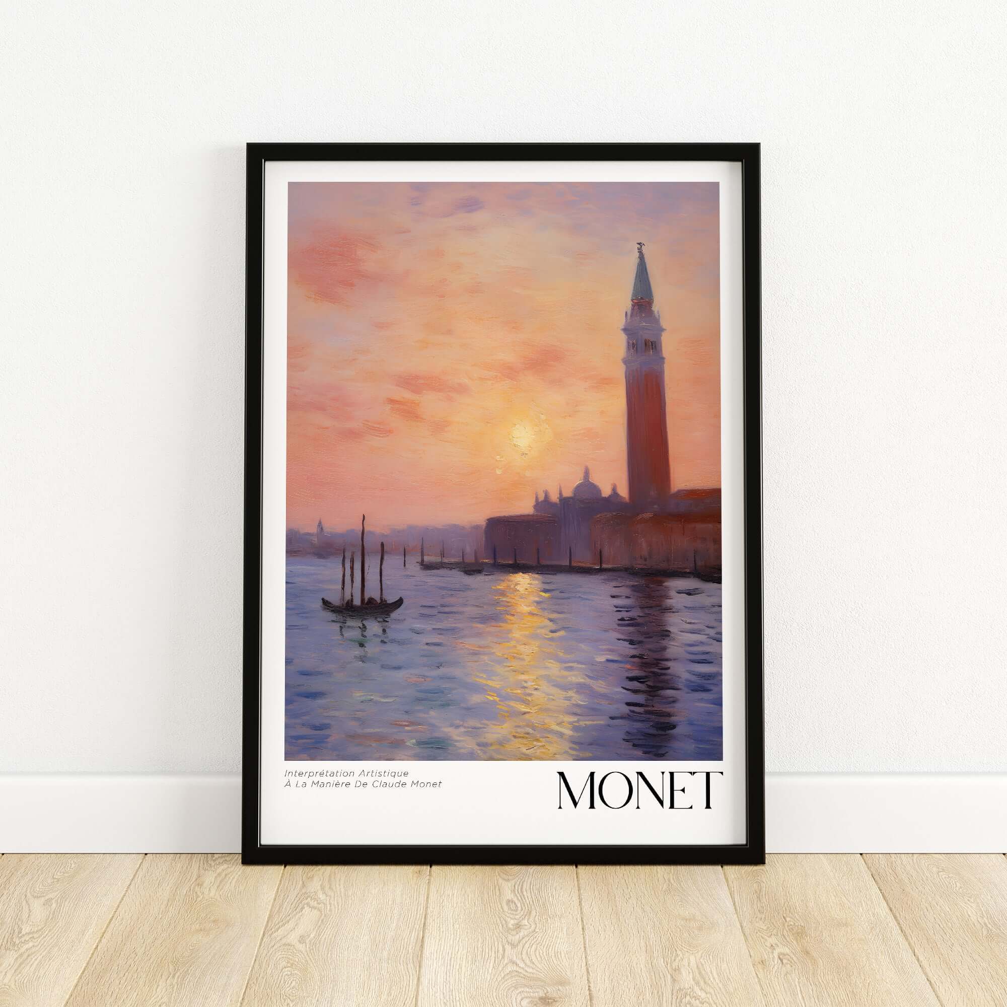 Monet Venice wall art print featuring a sunset over the canals and architecture of Venice by Claude Monet
