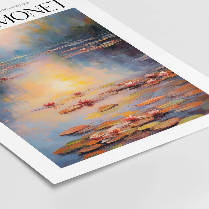 Claude Monet wall art print featuring serene water lilies on a peaceful pond, ideal for vintage home decor.