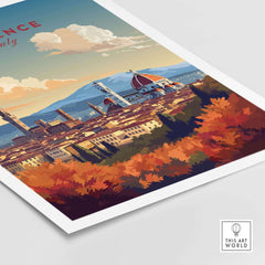 Florence, Italy art print featuring Cathedral of Santa Maria del Fiore, vibrant autumn landscape and colorful sky.
