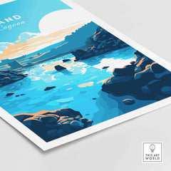 Beautiful Blue Lagoon Iceland poster showcasing vibrant blue waters and rocky landscape, perfect for wall art decor.