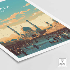 Karbala Iraq travel poster print showcasing vibrant city art, perfect for home décor inspiration.