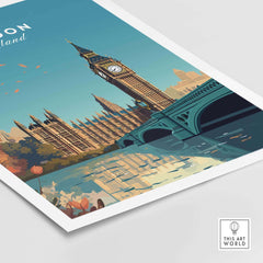 Vibrant London Wall Art Print featuring Big Ben and the Houses of Parliament, ideal for home decor and gallery walls.