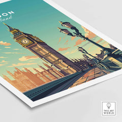 London poster featuring Big Ben with vibrant colors, perfect for home decor and England art lovers.