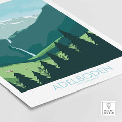 Adelboden Switzerland wall art print featuring mountains and greenery, perfect for home decor and travel enthusiasts.