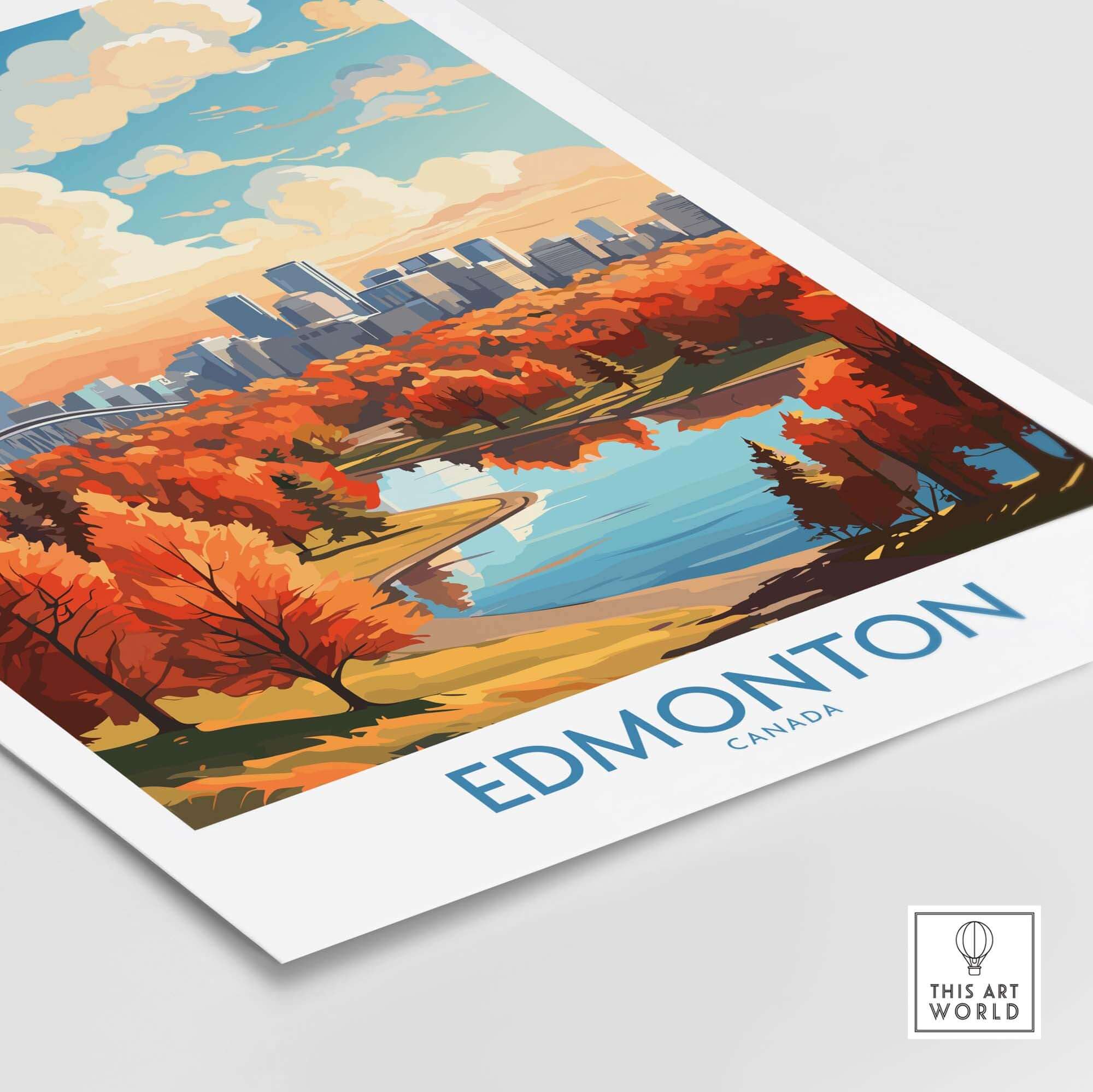 Edmonton Wall Art Print showing the Edmonton Skyline in Autumn - Exclusive to ThisArtWorld