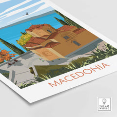 Macedonia Wall Art Print featuring a stylized house in vibrant colors, perfect for home or office decor.
