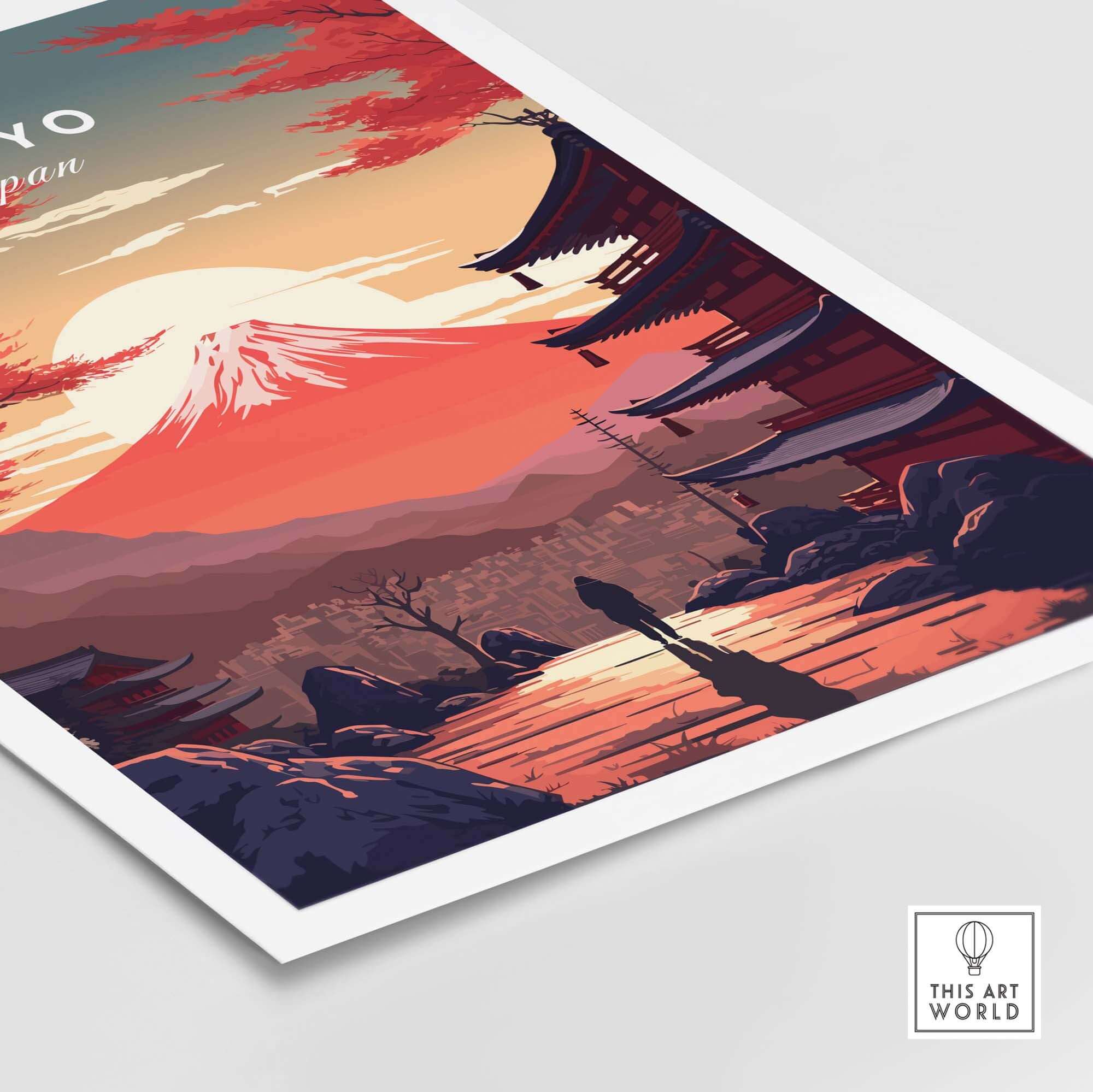 Stunning Tokyo wall art featuring Mount Fuji at sunset, perfect for home decor or a special gift.