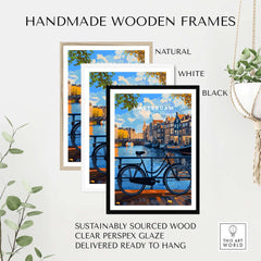 Colourful Amsterdam Architecture Poster - Iconic Canal Houses and Canals Wall Art in handmade wooden frames.