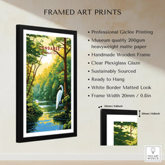 Framed Congaree National Park art print with white border, wooden frame, and detailed features list