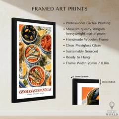 Spanish Conservas Kitchen Wall Art - framed print details measurements quality details