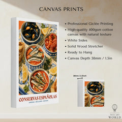 Spanish Conservas Kitchen Wall Art - canvas print stretched cotton canvas details