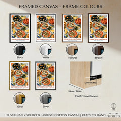 Spanish Conservas Kitchen Wall Art - framed canvas float frame colour options
