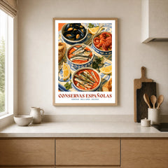 Spanish Conservas Kitchen Wall Art - neutral kitchen single frame mockup This Art World