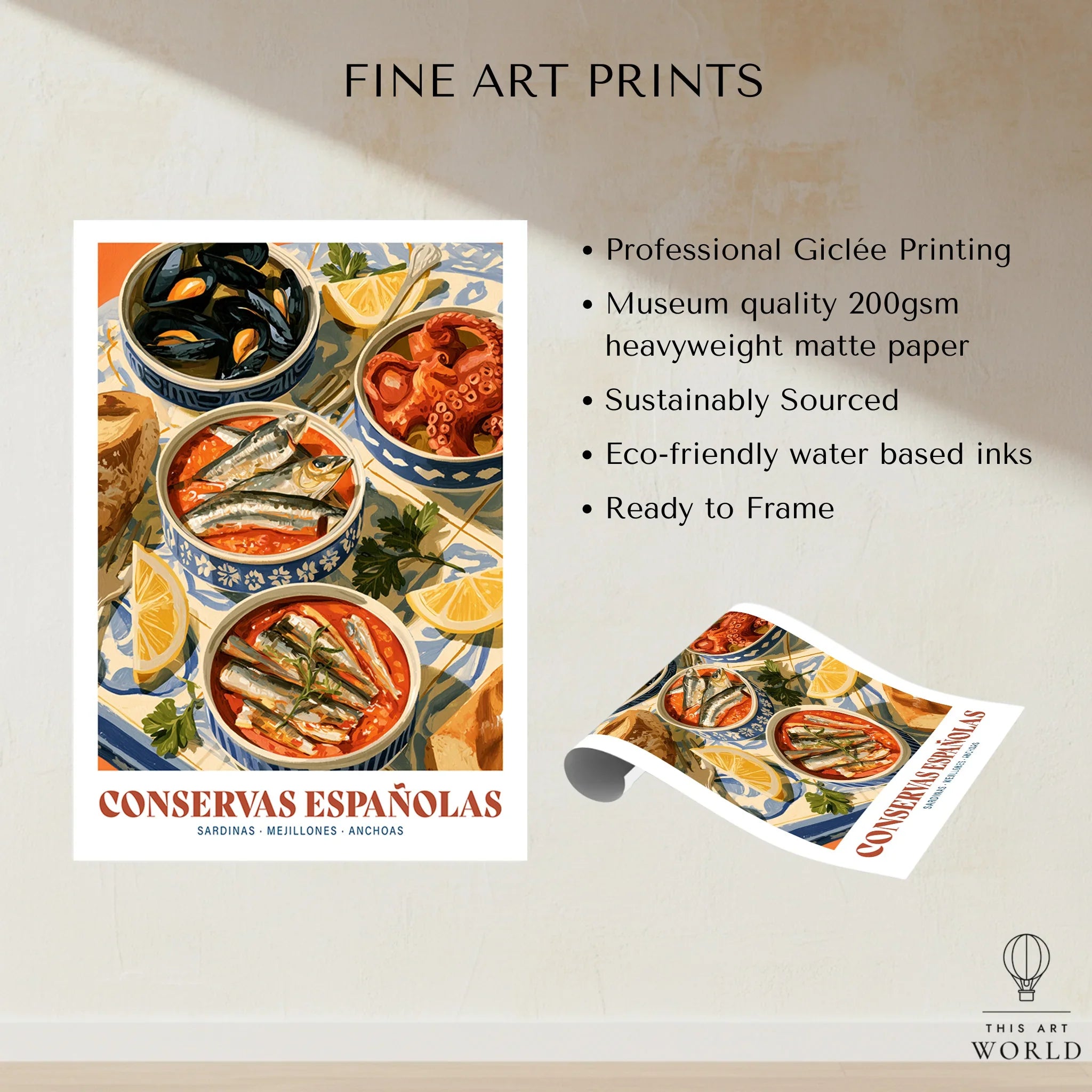 Spanish Conservas Kitchen Wall Art - fine art print unframed quality details