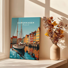 Copenhagen Travel Poster Print featuring vibrant harbor design, perfect for home décor and travel enthusiasts.