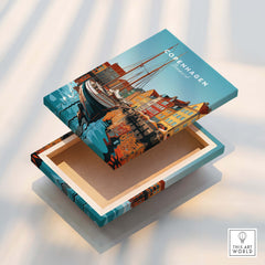 Copenhagen Travel Poster Print on decorative box featuring vibrant design of Denmark's capital city.