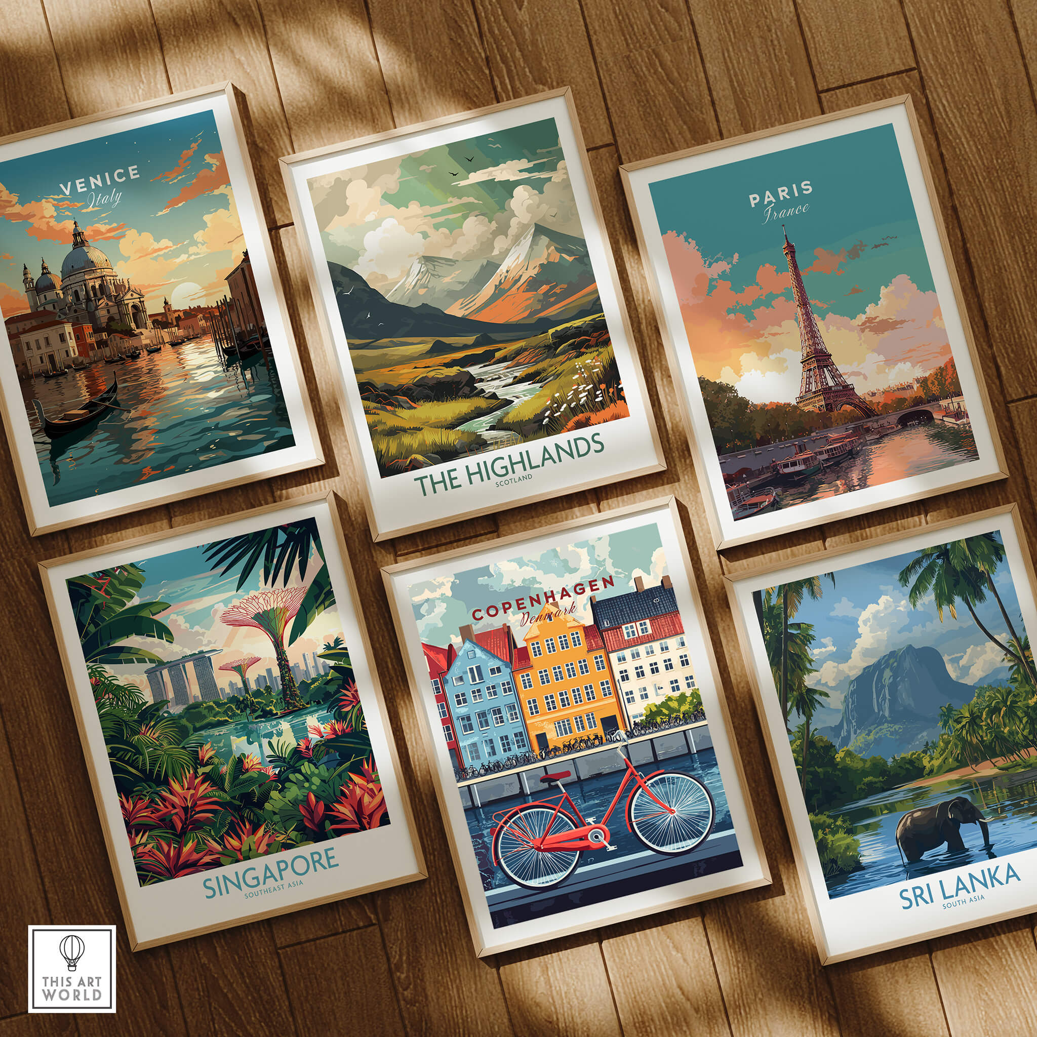 Copenhagen Denmark Art Print - Cityscape Poster, Red Bicycle Canal View among other travel art prints.