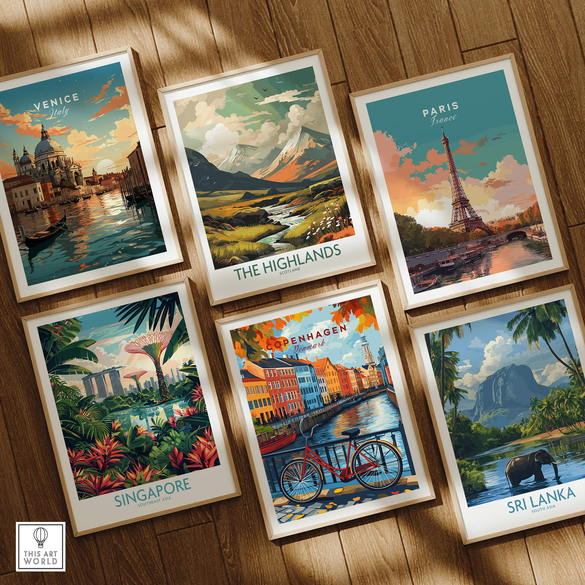 Copenhagen Autumn Art Print - Denmark Canal View, Red Bike Poster collection featuring global travel destinations.
