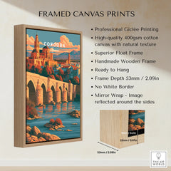 Cordoba Spain Skyline Travel Poster — framed canvas float frame details quality