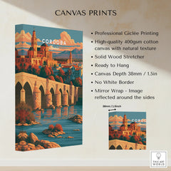 Cordoba Spain Skyline Travel Poster — canvas print stretched cotton canvas details