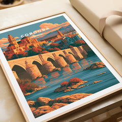 Cordoba Spain Skyline Travel Poster — framed art print closeup gift unwrapped natural frame