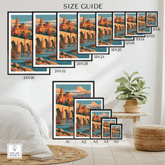 Cordoba Spain Skyline Travel Poster — wall art poster size guide thisartworld