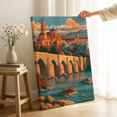Cordoba Spain Skyline Travel Poster — canvas print mirror edge hand holding room setting