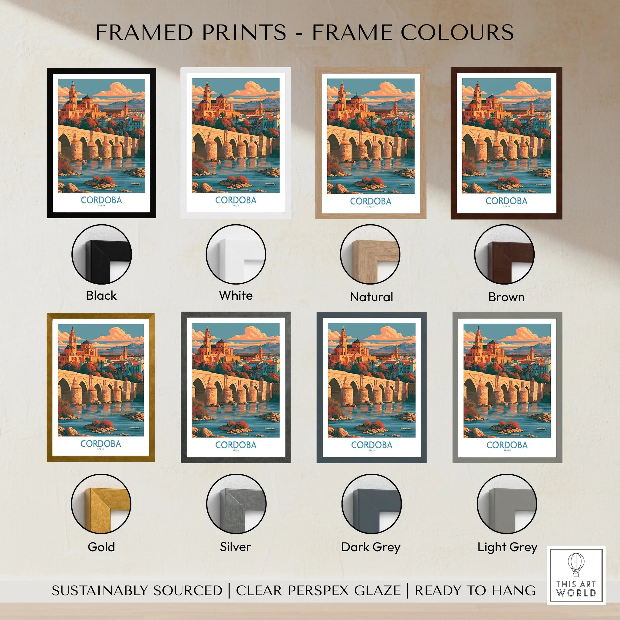 Cordoba Spain Skyline Wall Art — framed print colour options