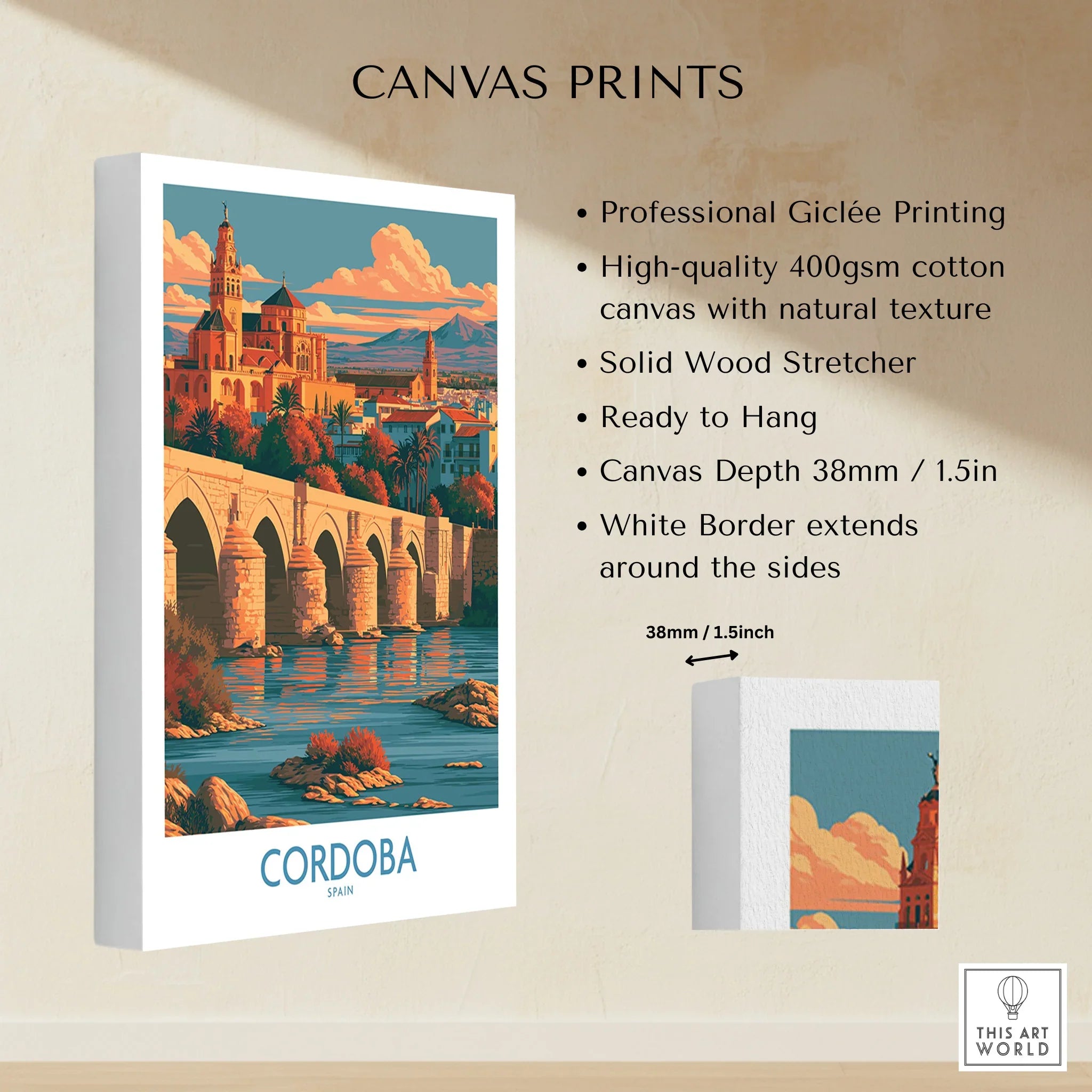 Cordoba Spain Skyline Wall Art — canvas print stretched cotton canvas details
