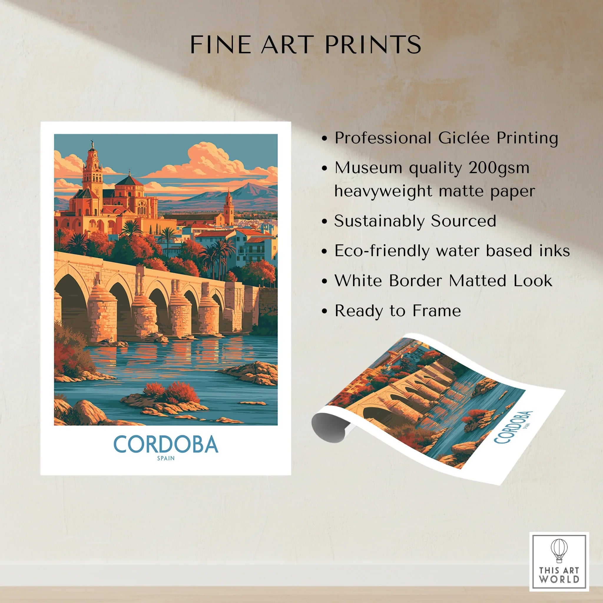 Cordoba Spain Skyline Wall Art — fine art print unframed quality details
