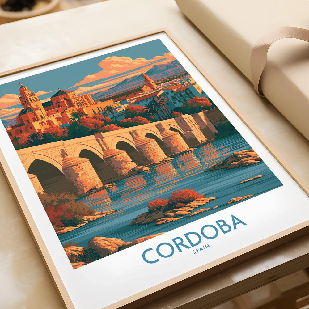Cordoba Spain Skyline Wall Art — framed art print closeup gift unwrapped natural frame